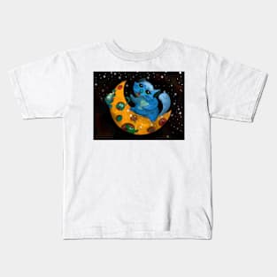 Little Tom Looking for Mice on Cheese Moon Kids T-Shirt